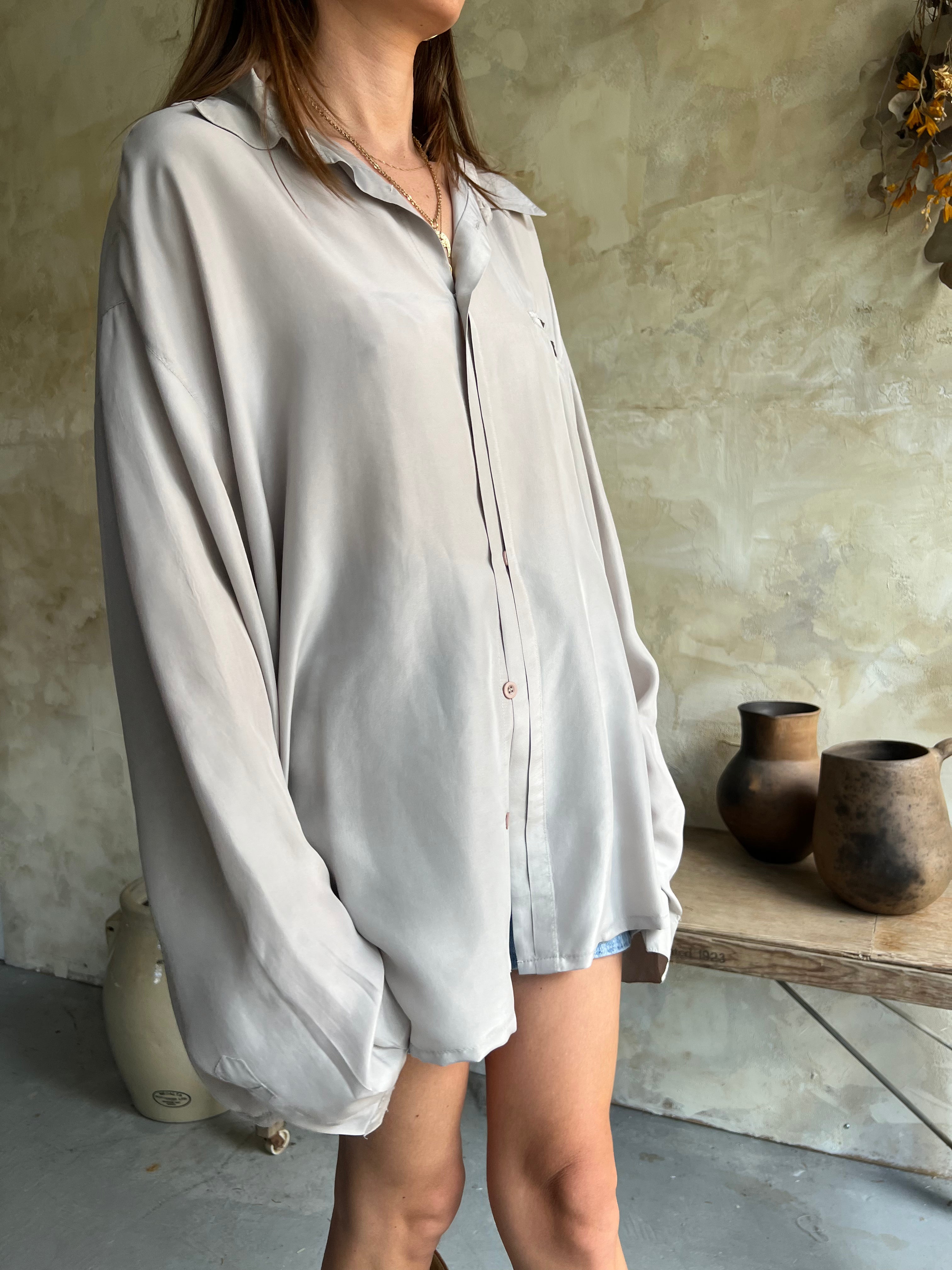 Grey satin blouse sales