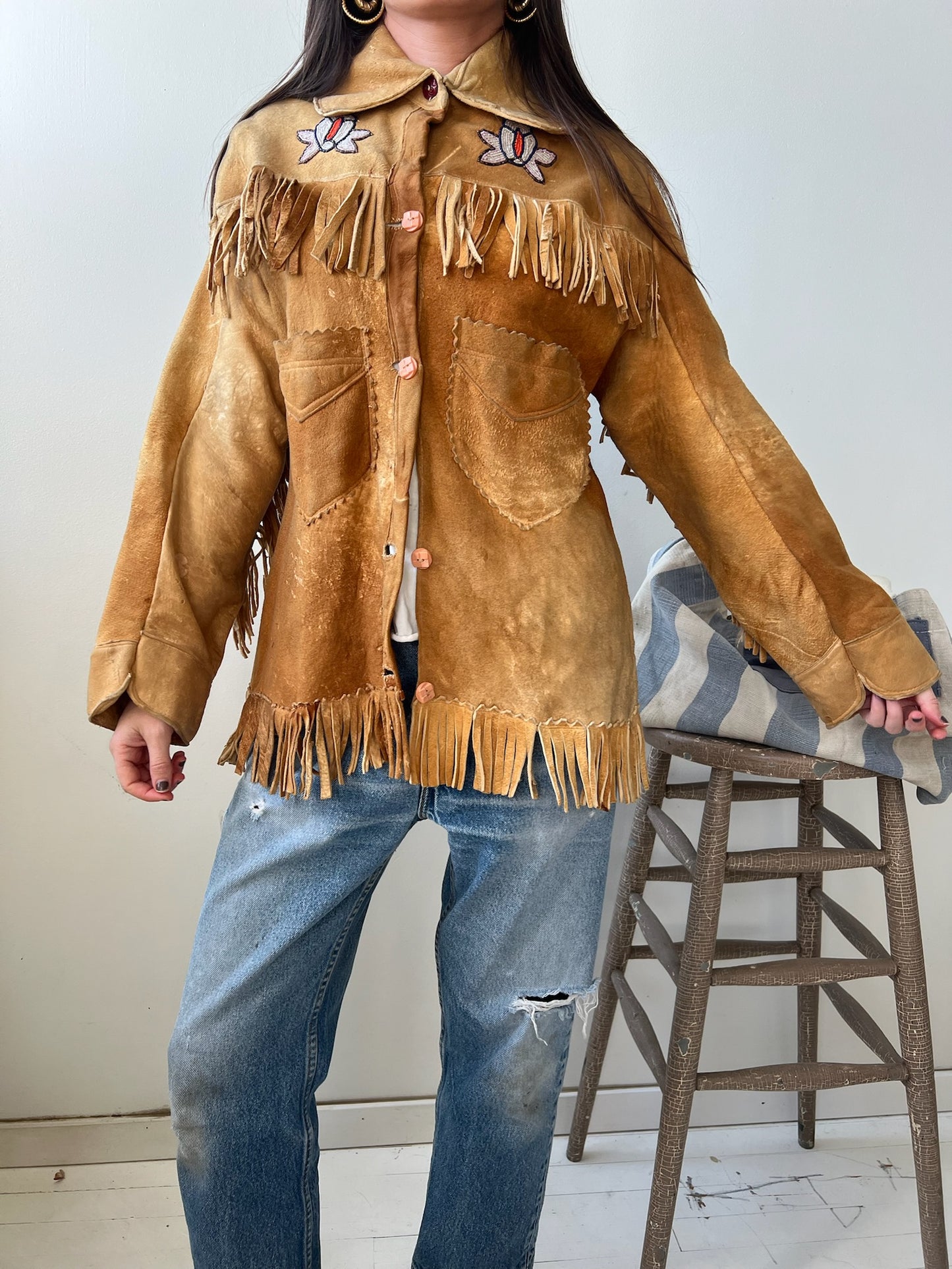 Beaded Fringe Suede Jacket