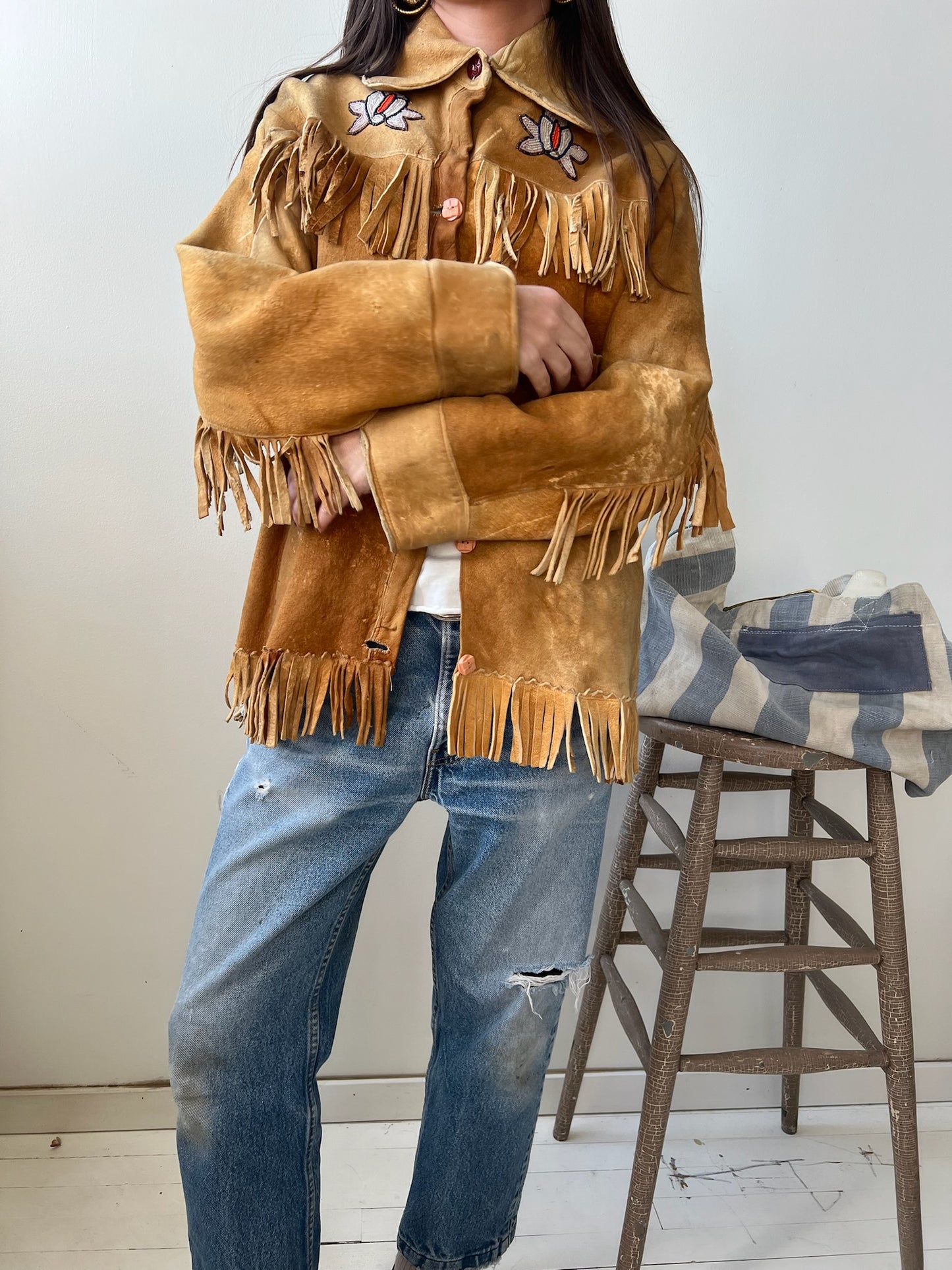 Beaded Fringe Suede Jacket