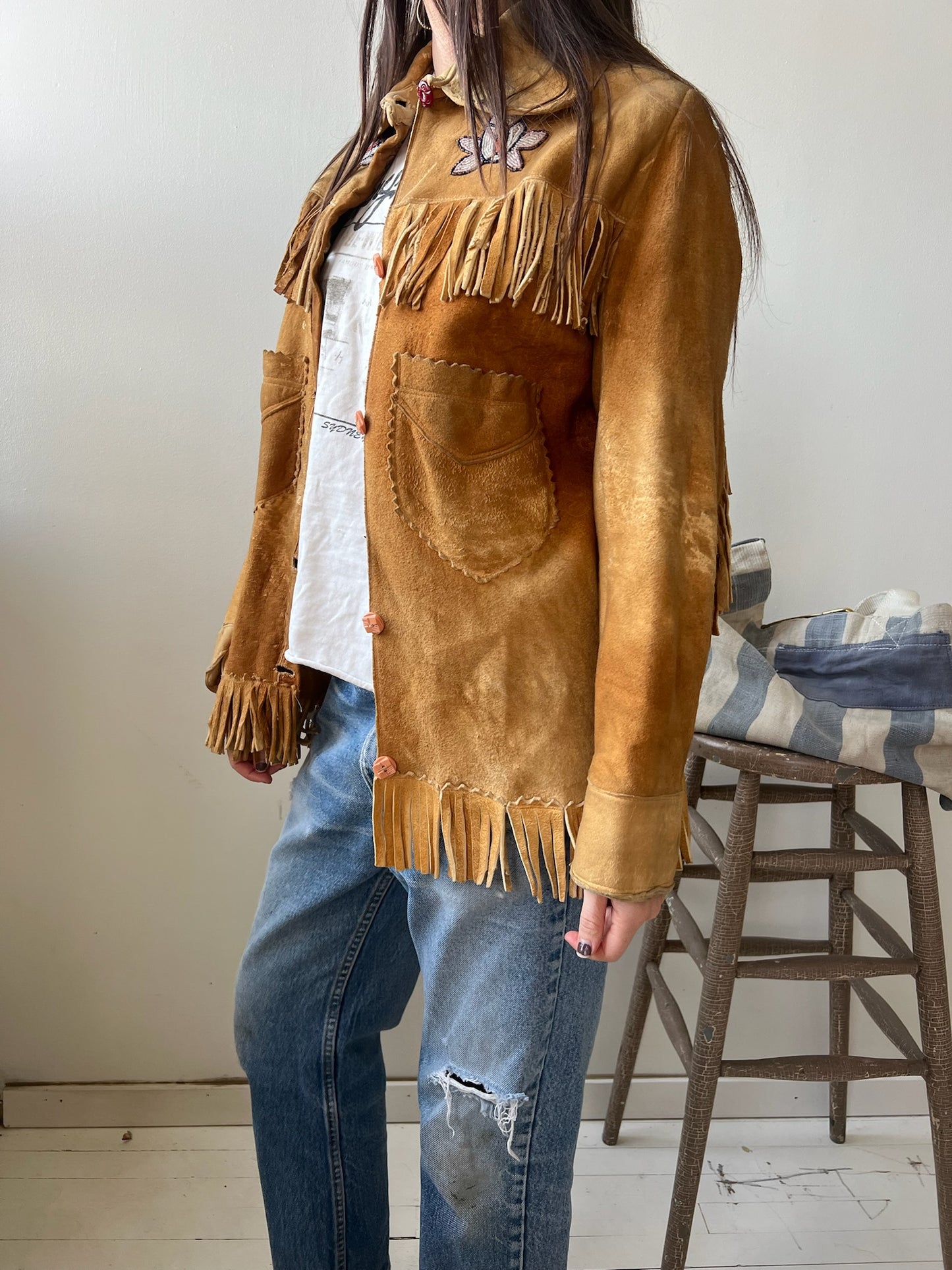 Beaded Fringe Suede Jacket