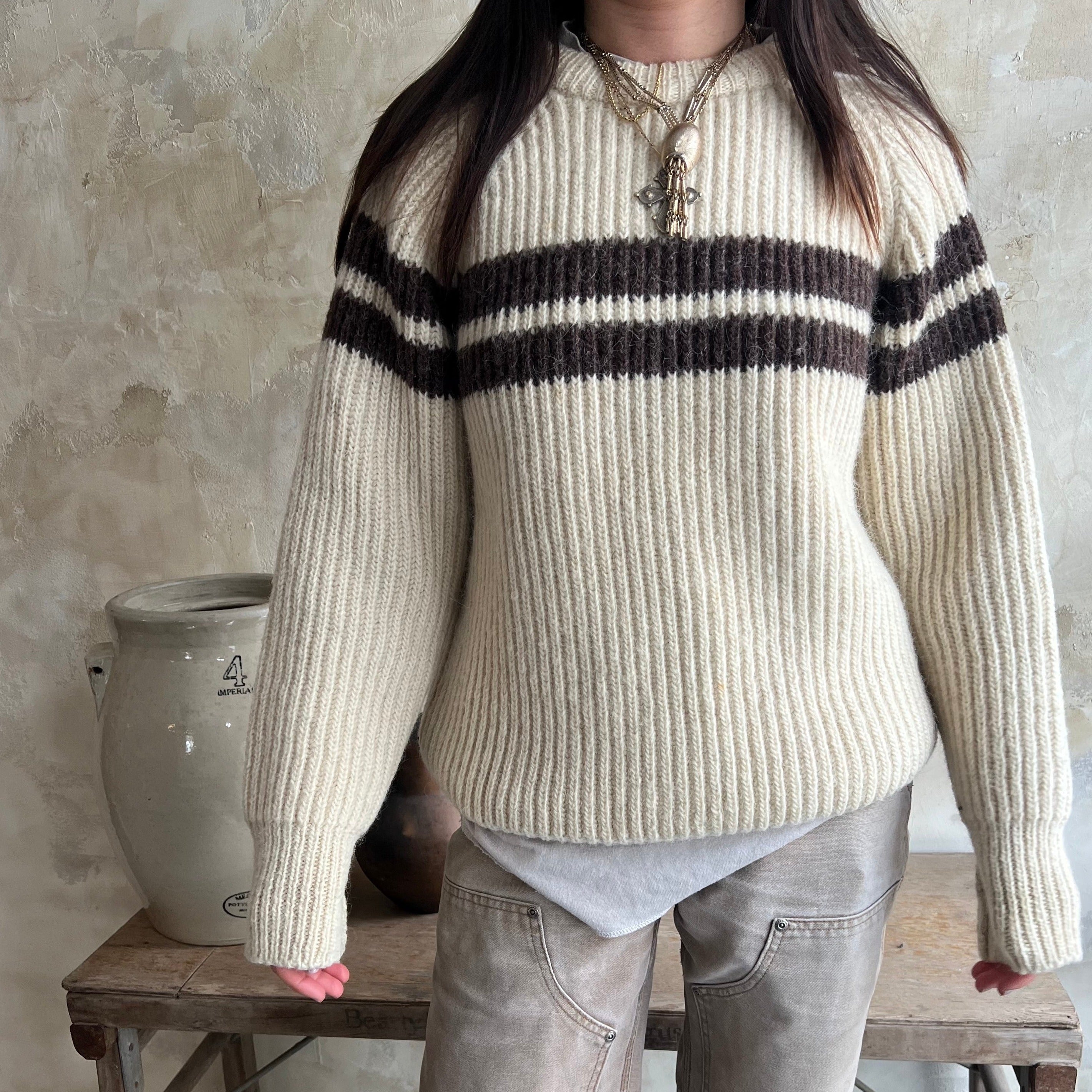 Brown Striped Wool Sweater