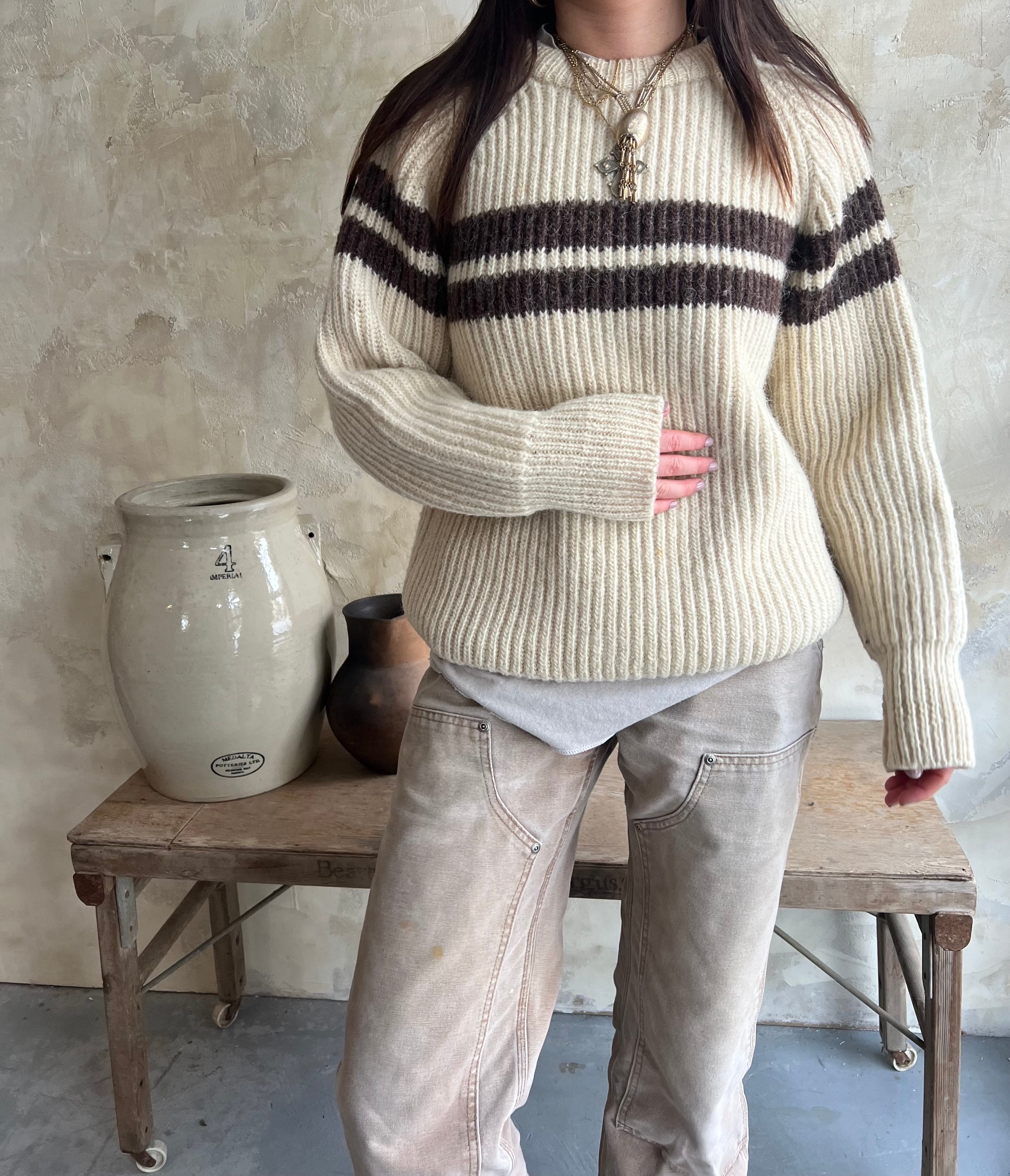 Brown Striped Wool Sweater