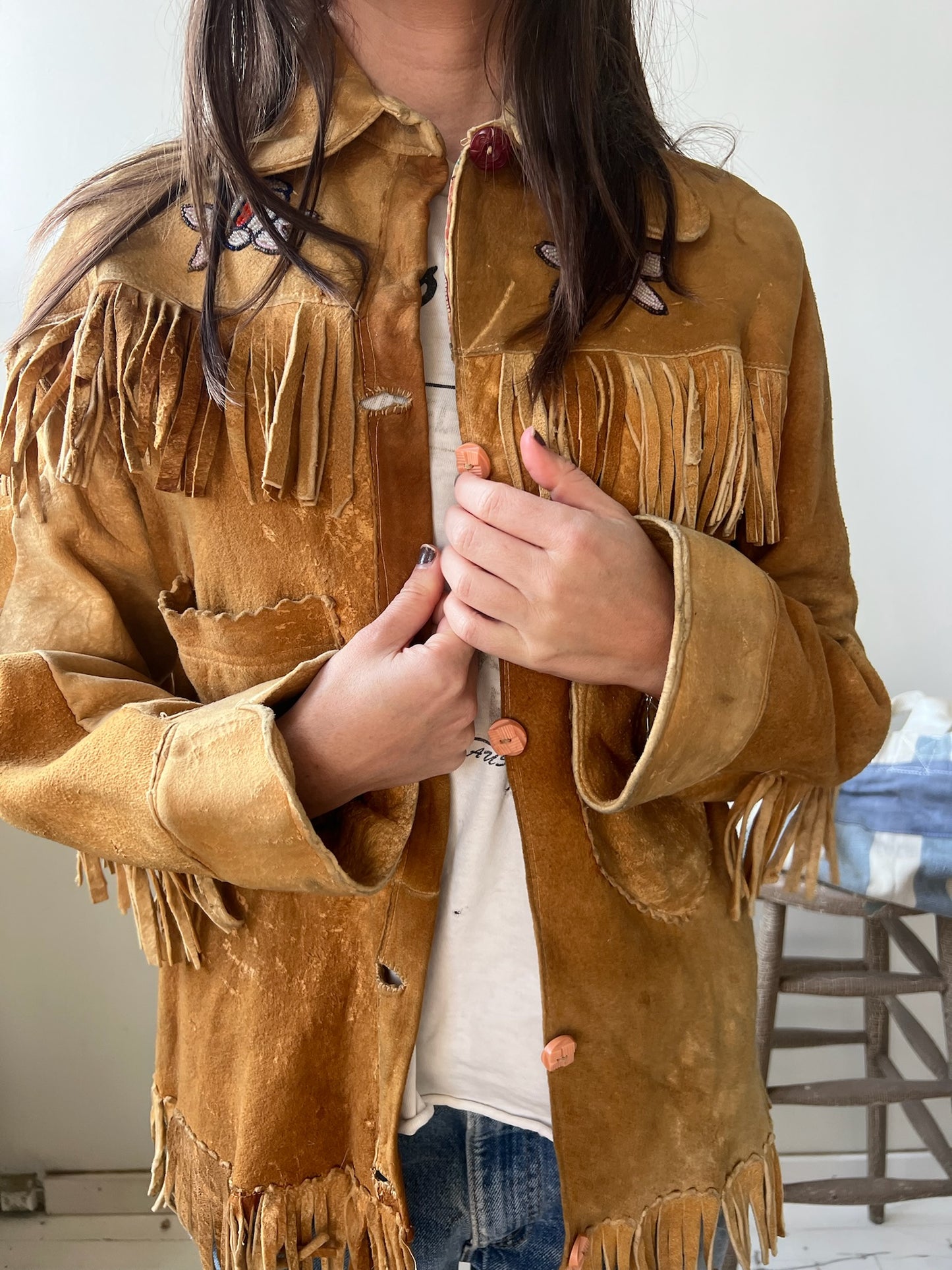 Beaded Fringe Suede Jacket