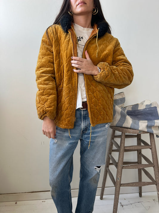 Mustard Yellow Velour Hooded Jacket