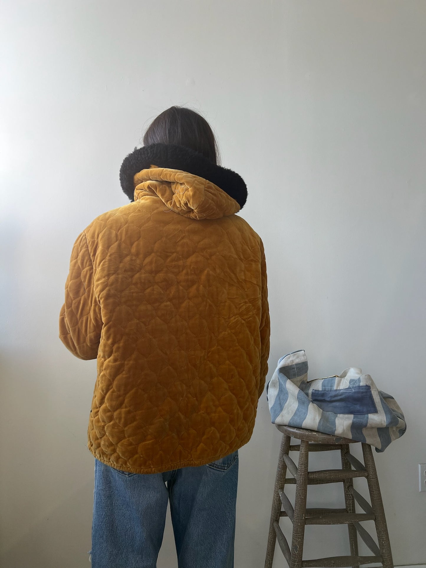 Mustard Yellow Velour Hooded Jacket