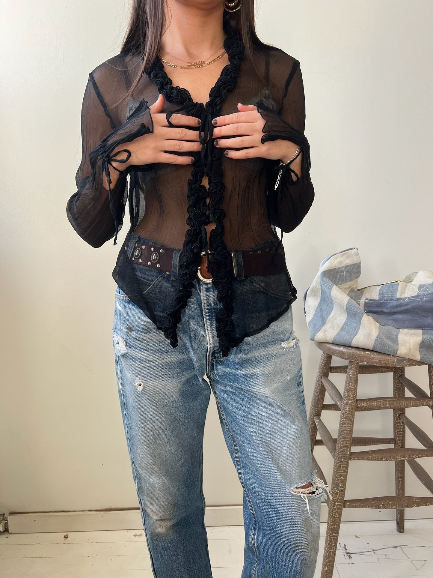 Black Sheer Silk Blouse