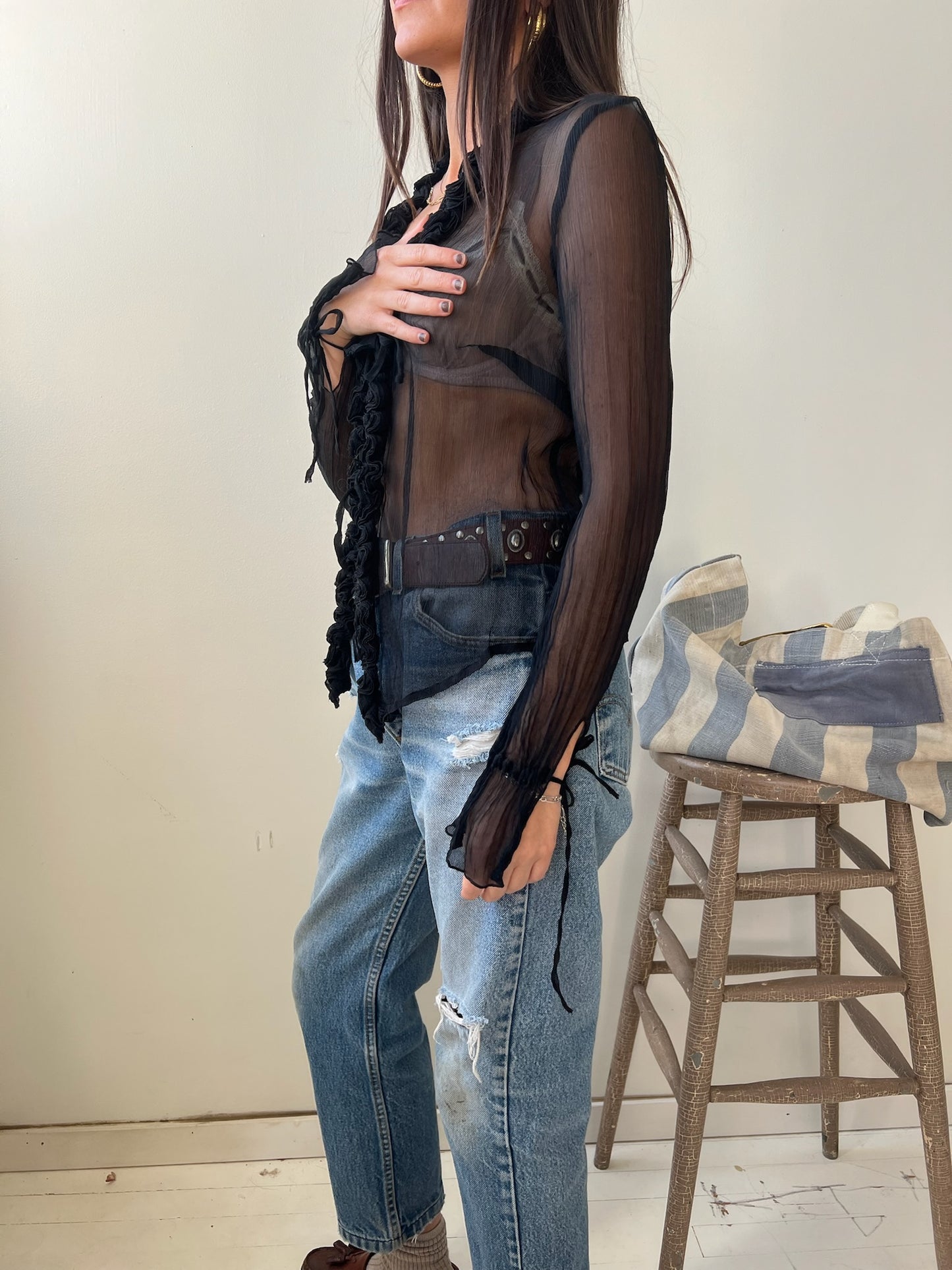 Black Sheer Silk Blouse