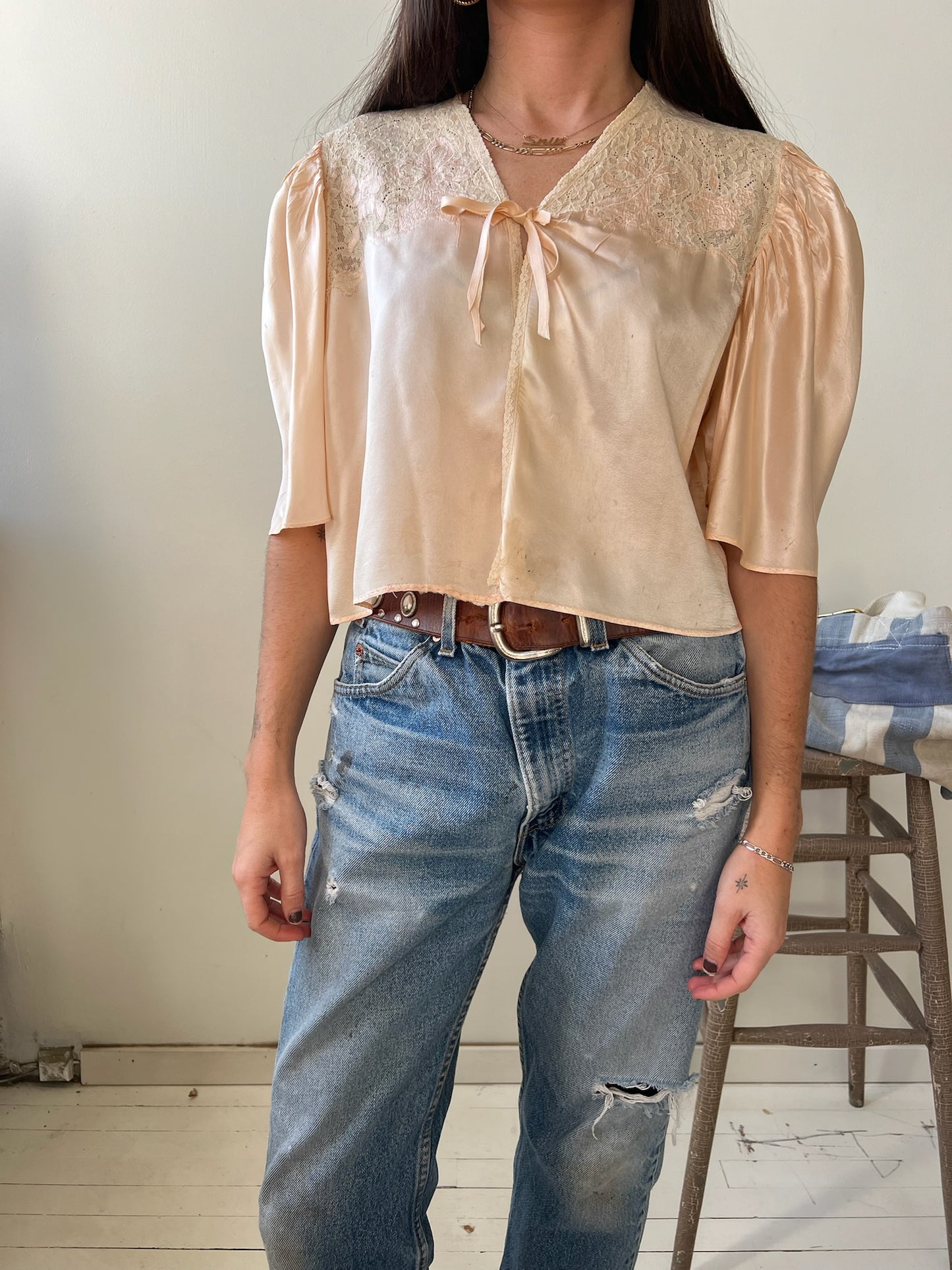 1930s Blush Silk Bed Jacket