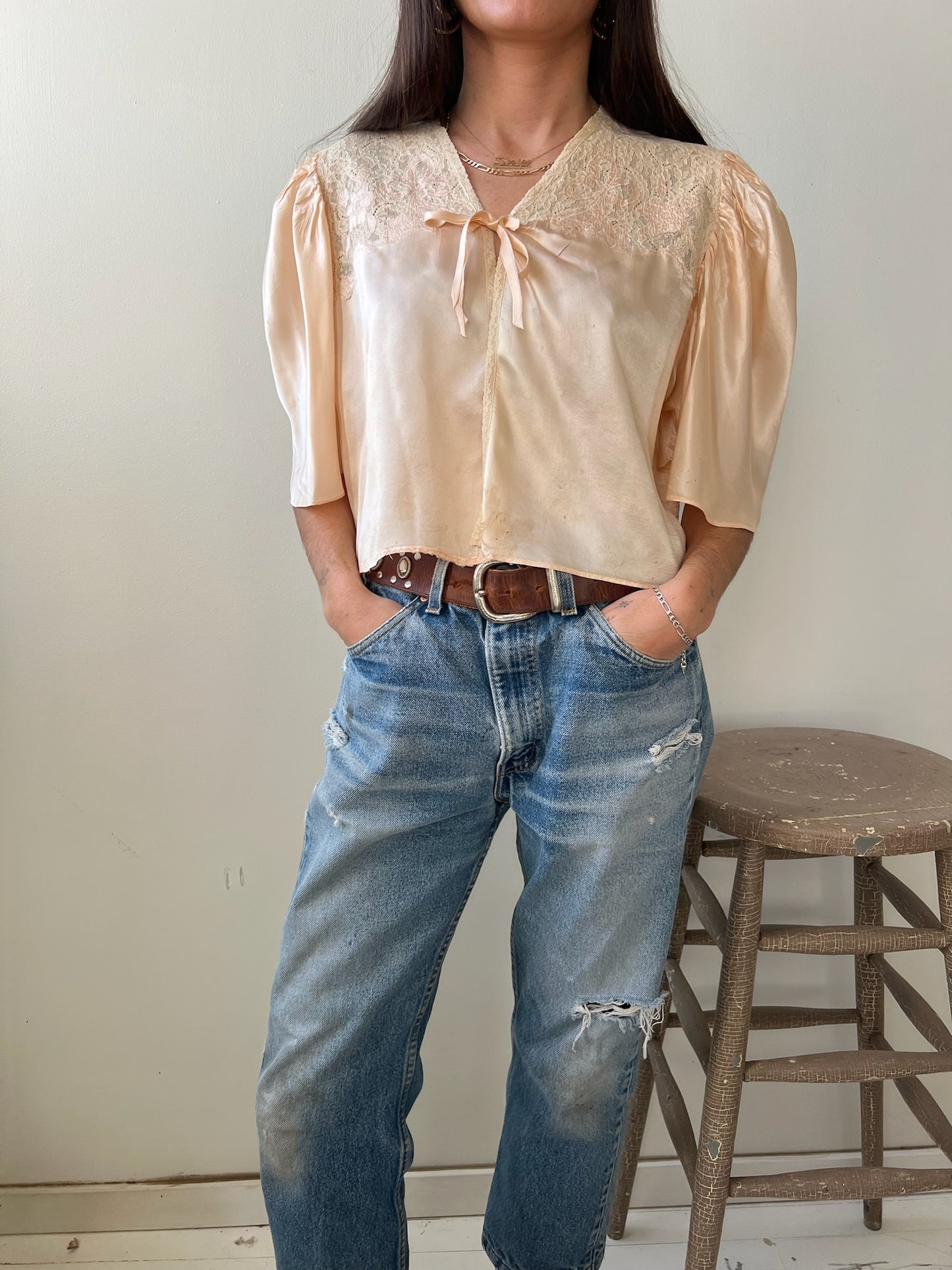 1930s Blush Silk Bed Jacket