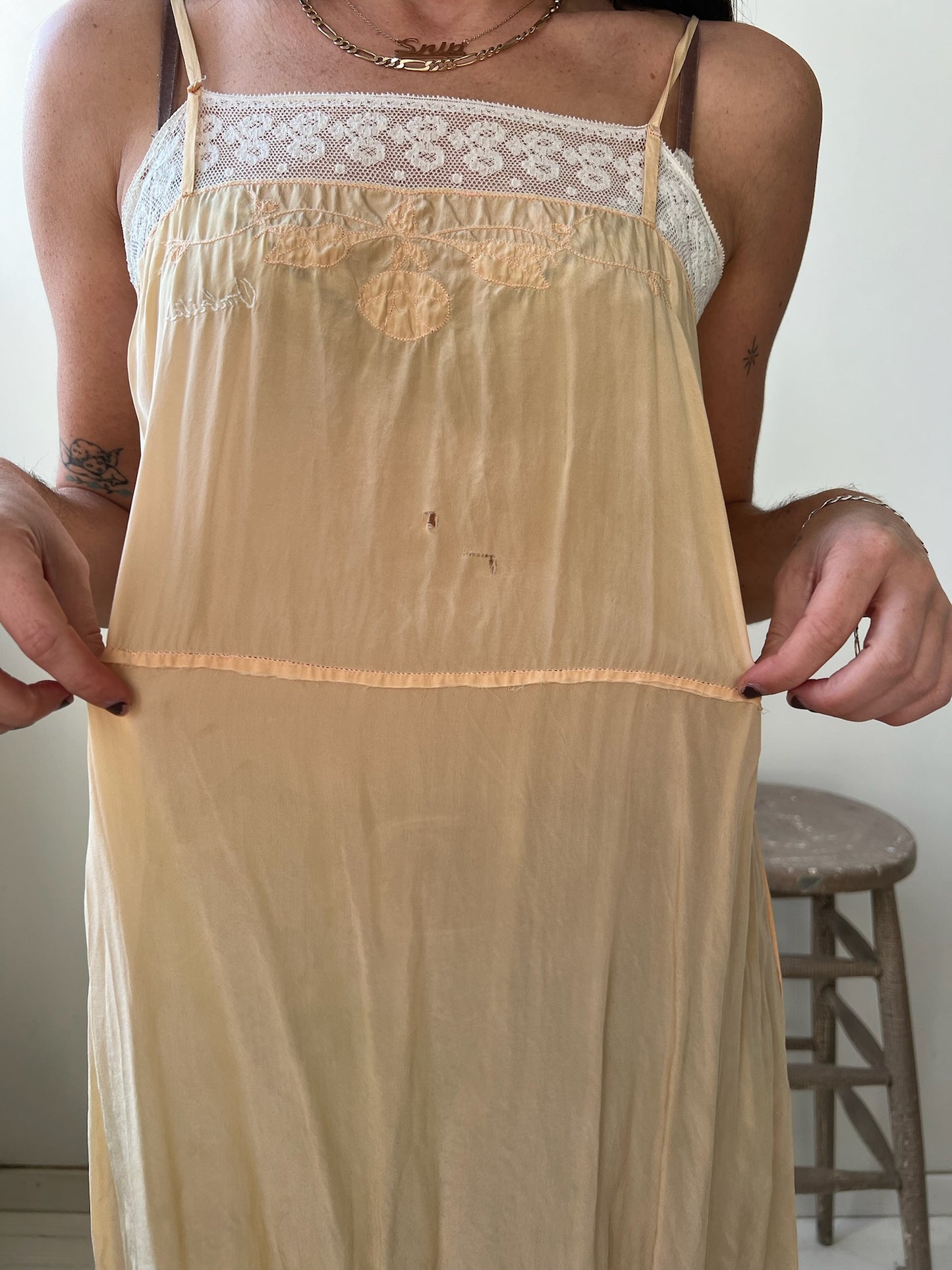 1930s Peach Silk Slip
