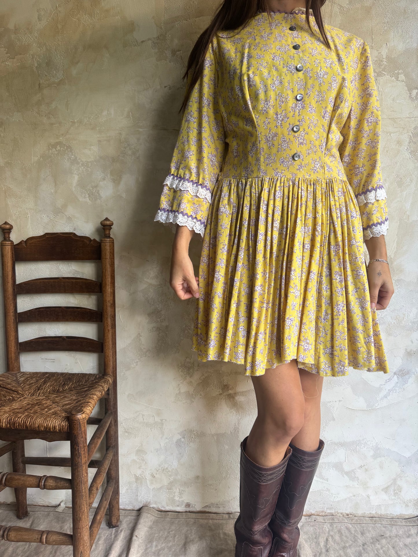 Yellow Pleated Mini Dress