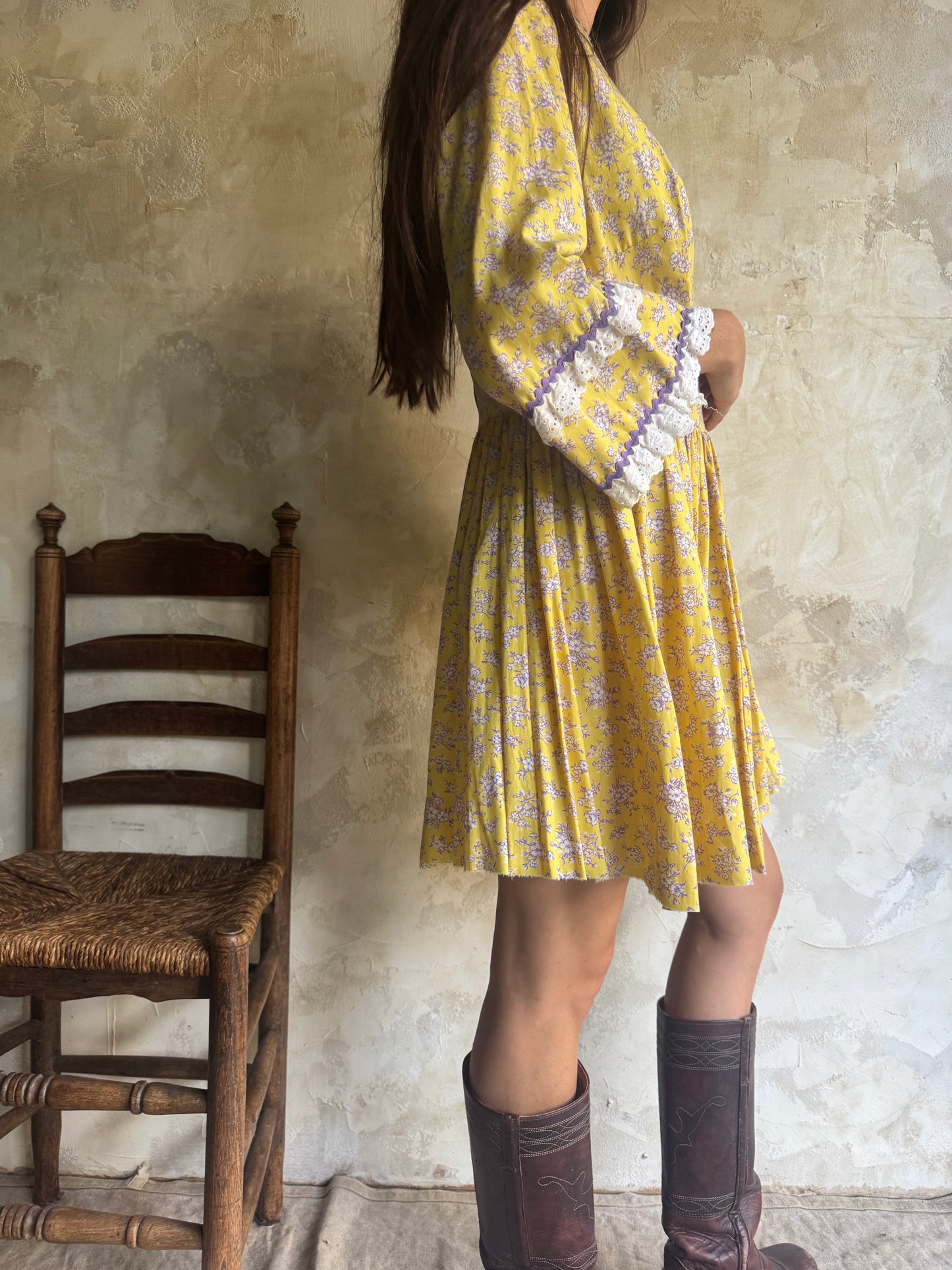 Yellow Pleated Mini Dress