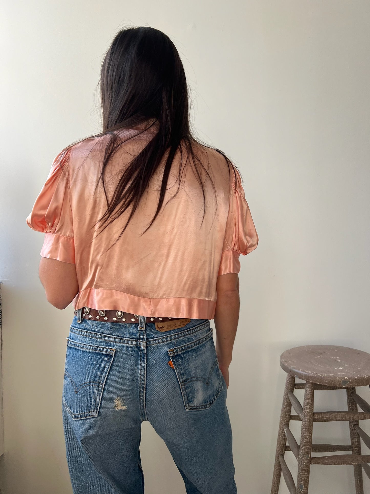 1930s Coral Silk Bed Jacket