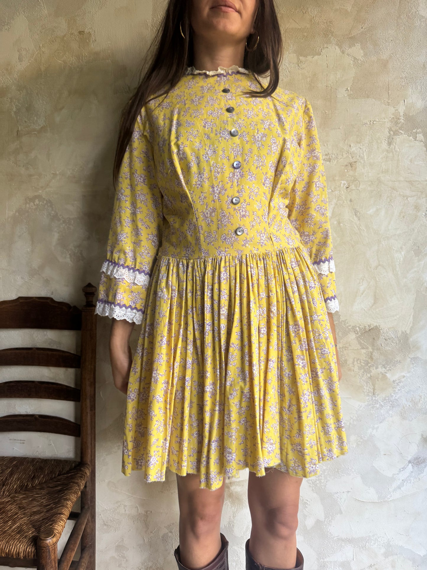 Yellow Pleated Mini Dress