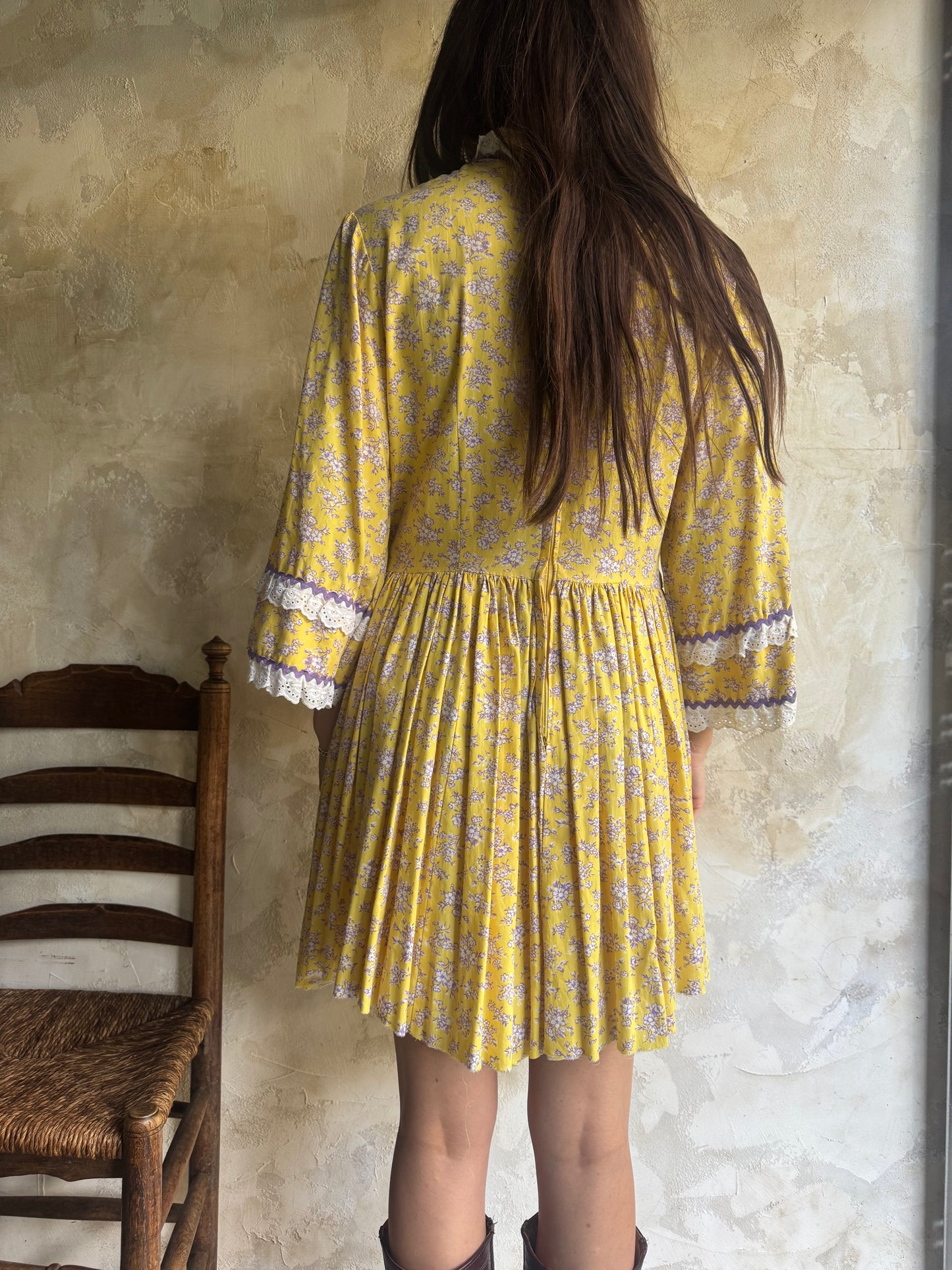 Yellow Pleated Mini Dress