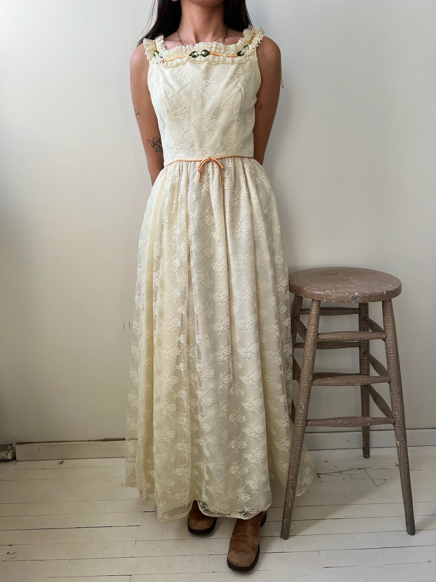 1970s Butter Cream Party Dress