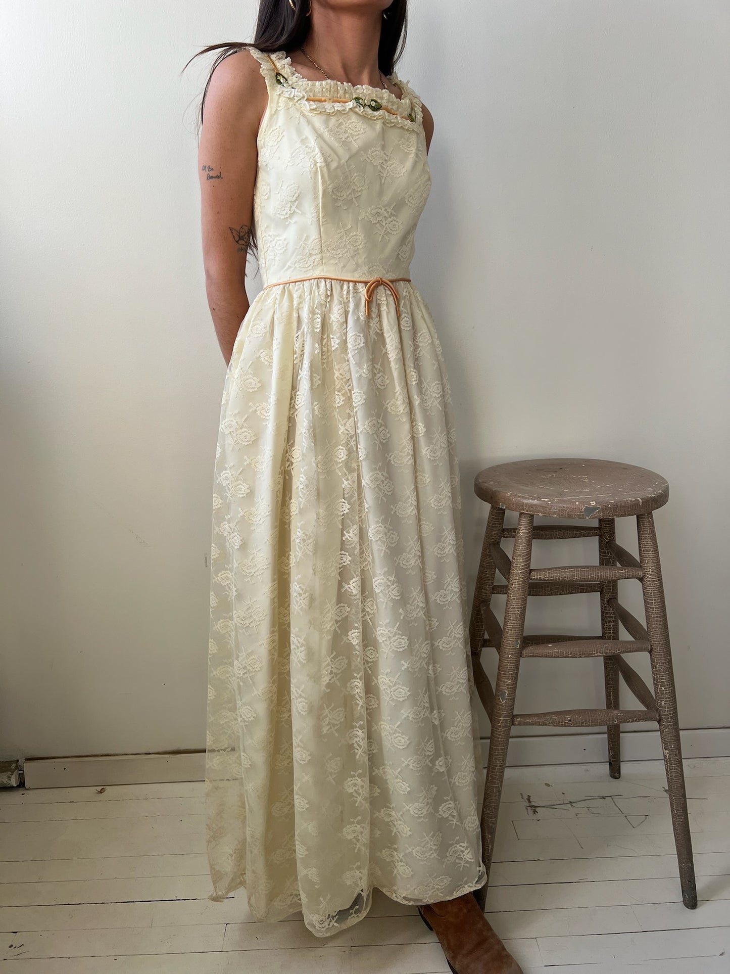 1970s Butter Cream Party Dress