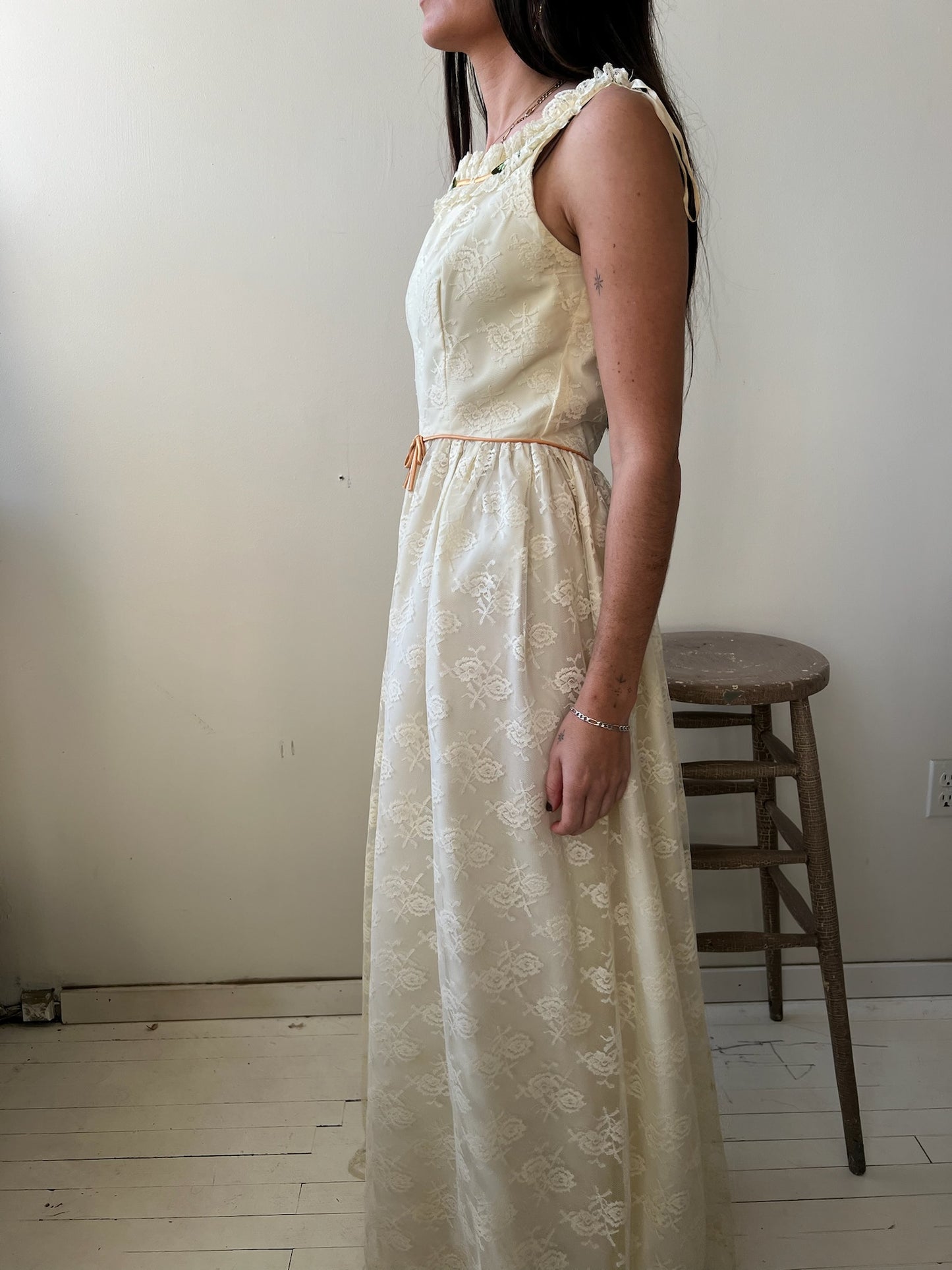 1970s Butter Cream Party Dress