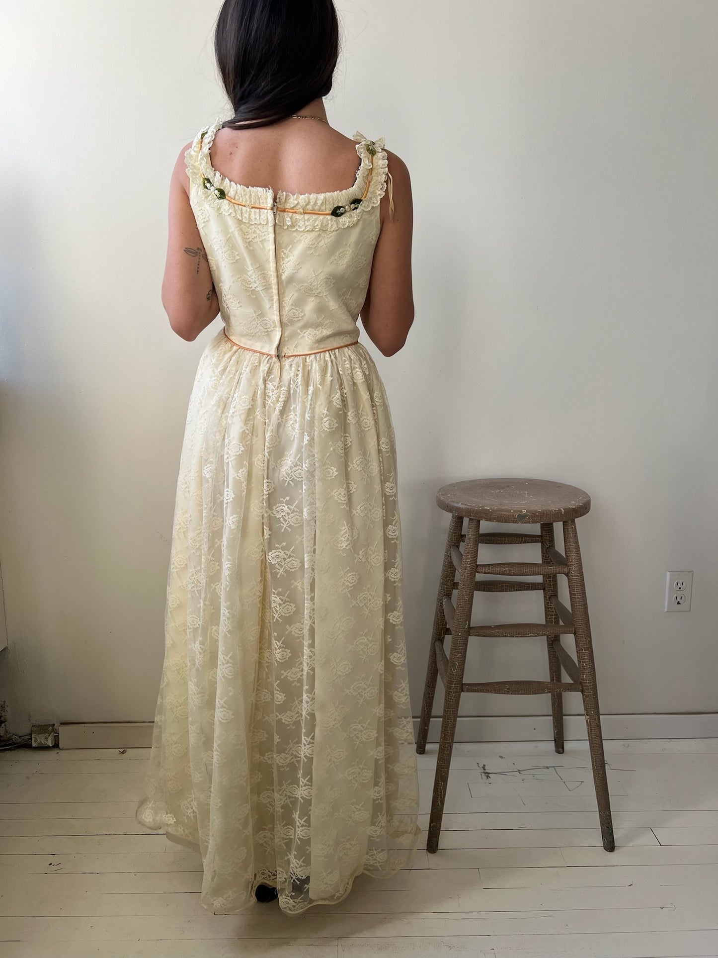 1970s Butter Cream Party Dress