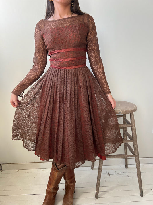 Chocolate Brown Lace Party Dress
