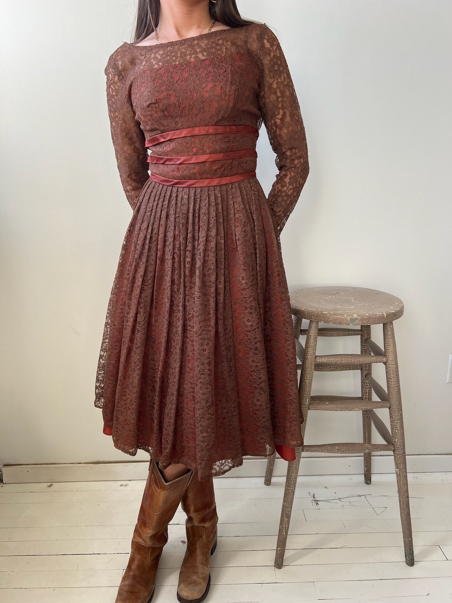 Chocolate Brown Lace Party Dress