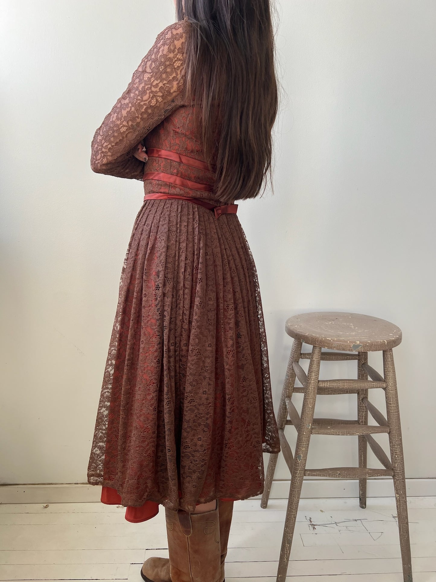 Chocolate Brown Lace Party Dress