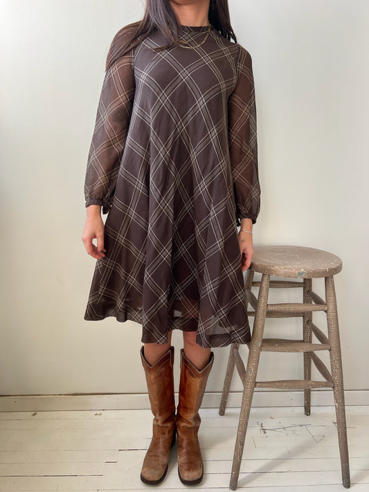 Brown Plaid Cotton Dress