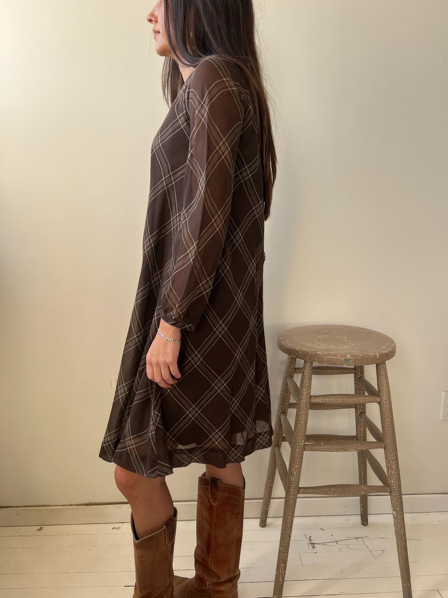 Brown Plaid Cotton Dress