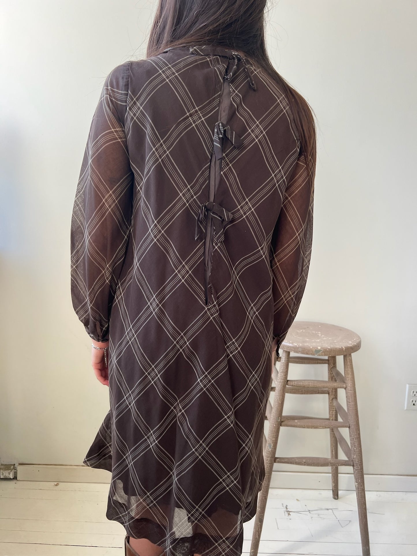 Brown Plaid Cotton Dress