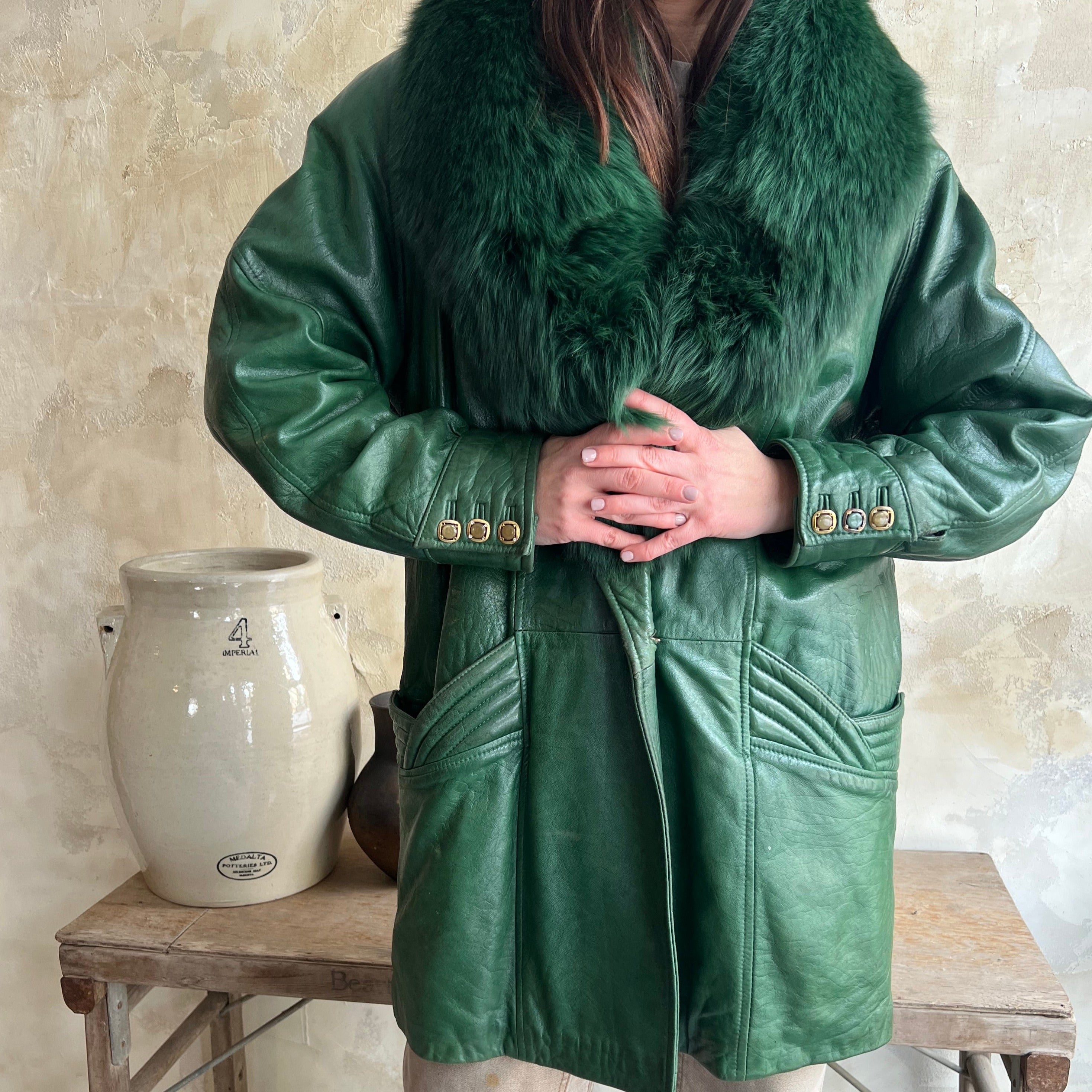 Green Leather + Fur Jacket