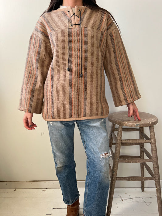 70s Wool Striped Poncho