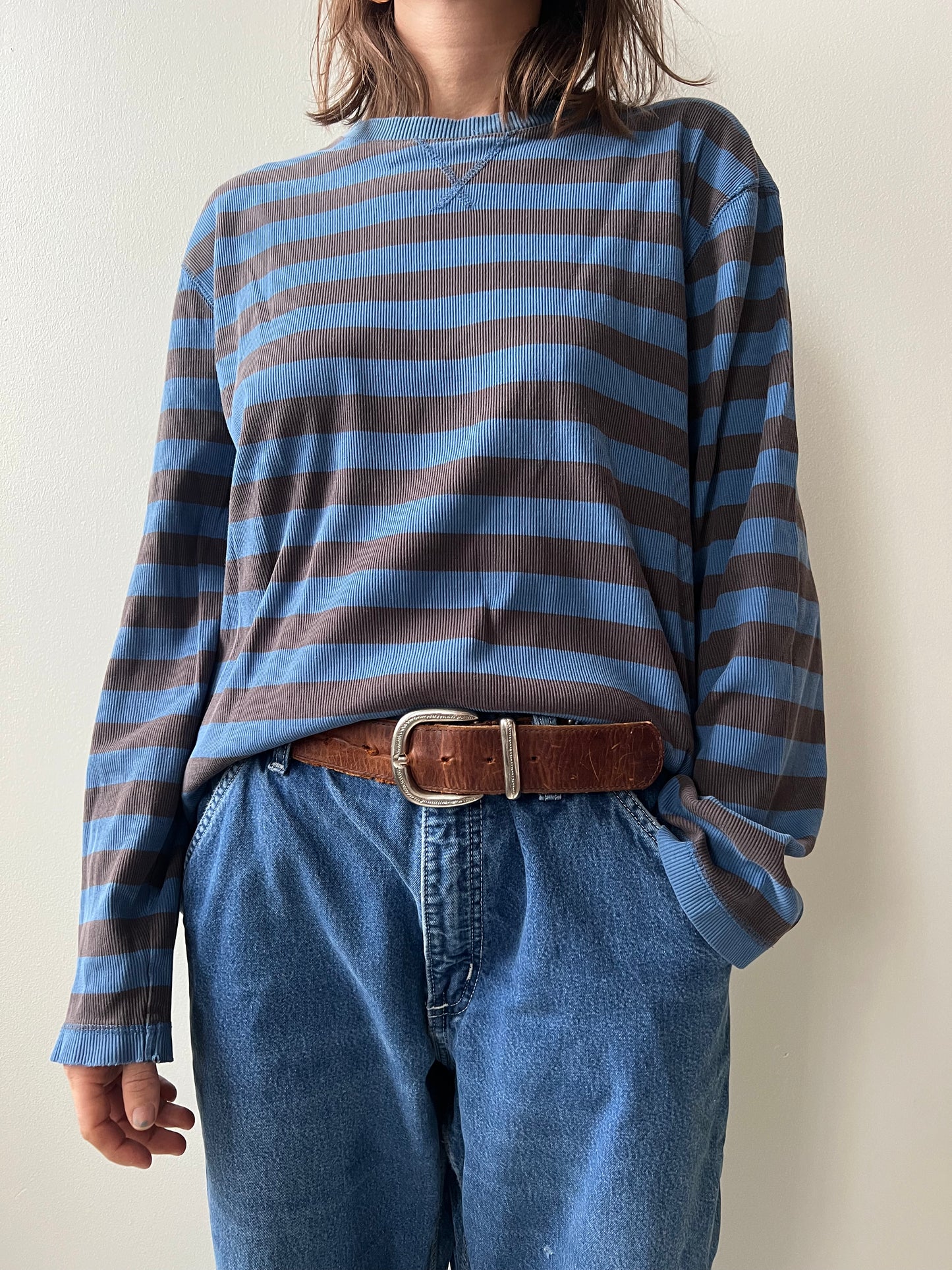 Striped Brown + Blue Ribbed Longsleeve