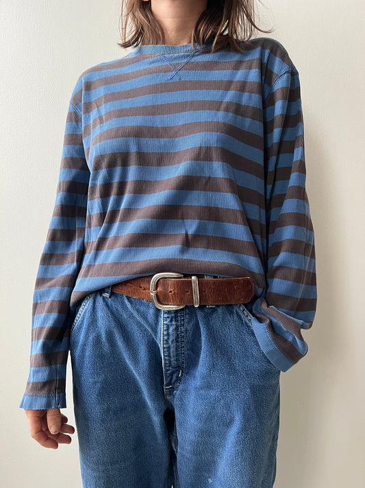 Striped Brown + Blue Ribbed Longsleeve