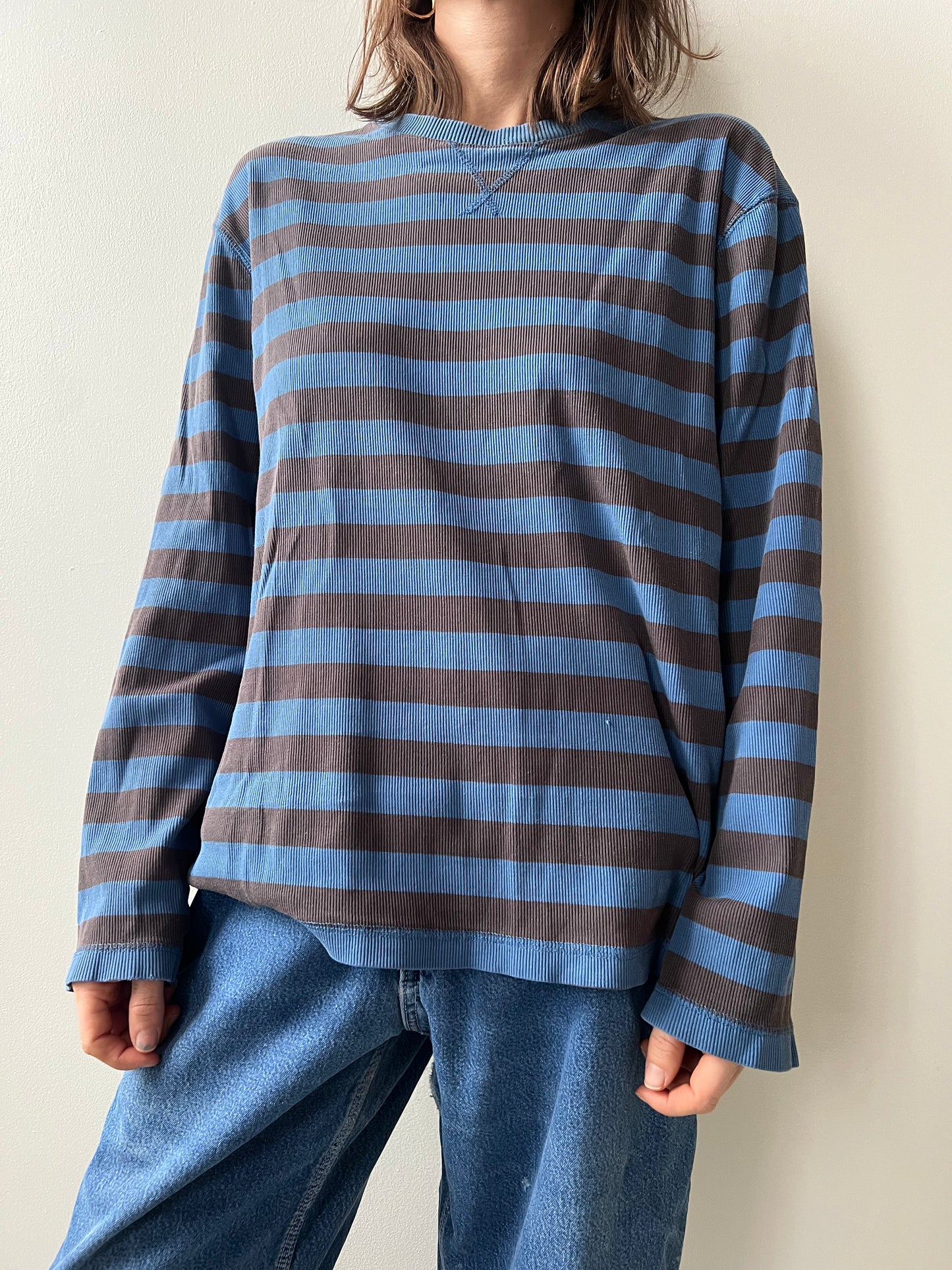 Striped Brown + Blue Ribbed Longsleeve