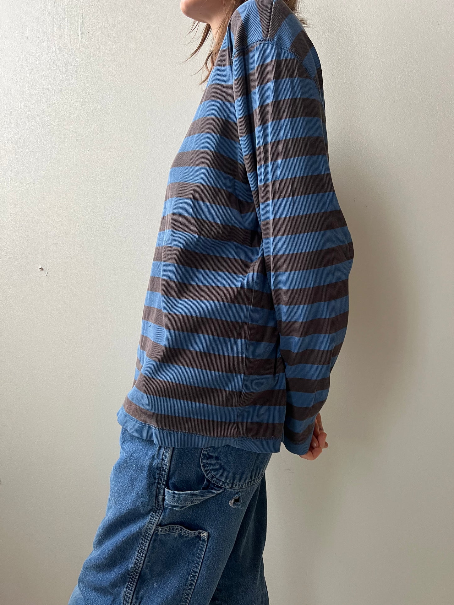 Striped Brown + Blue Ribbed Longsleeve