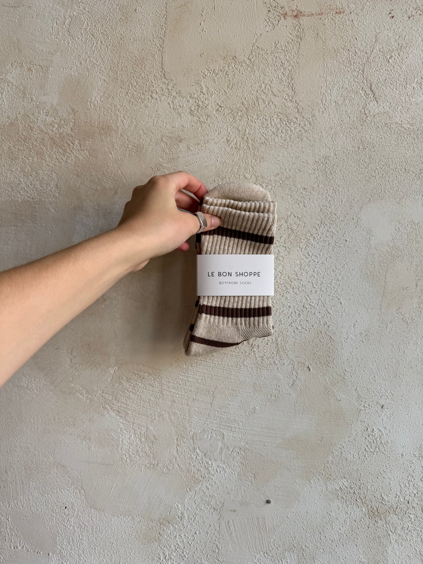 Boyfriend Socks in Flax Stripe by Le Bon Shoppe