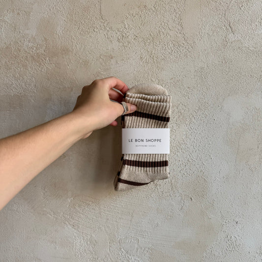 Boyfriend Socks in Flax Stripe by Le Bon Shoppe