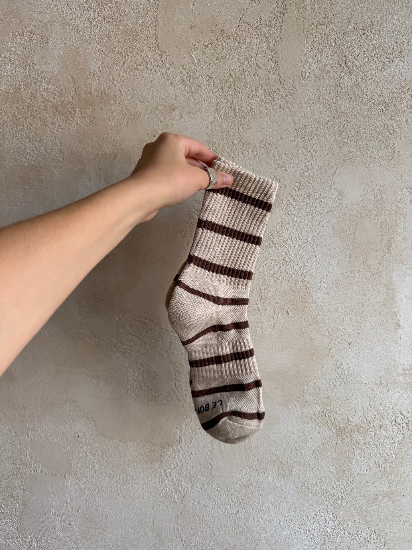 Boyfriend Socks in Flax Stripe by Le Bon Shoppe