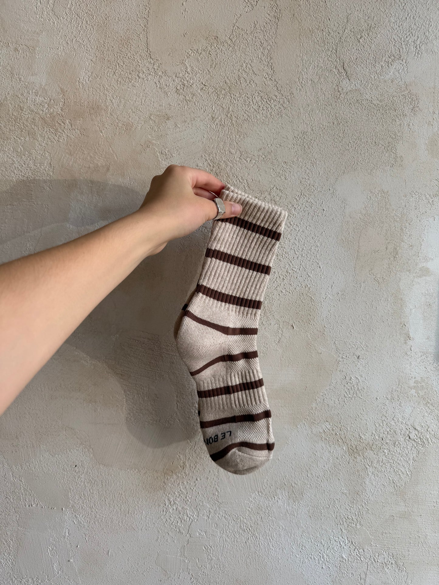 Boyfriend Socks in Flax Stripe by Le Bon Shoppe