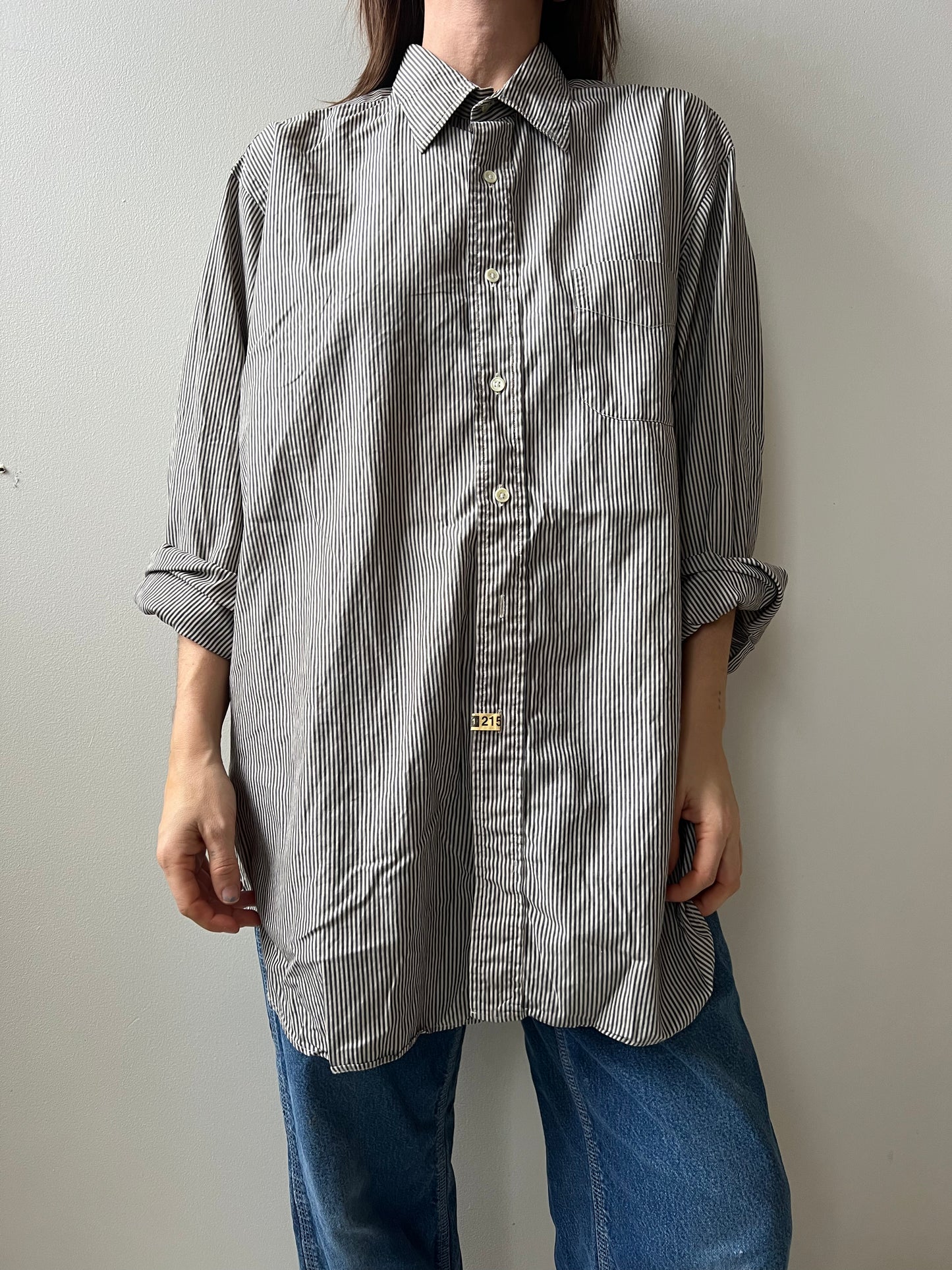 Grey + Taupe Pinstripe Button Up Shirt