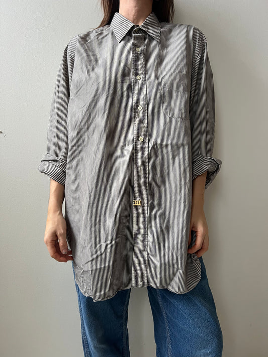 Grey + Taupe Pinstripe Button Up Shirt