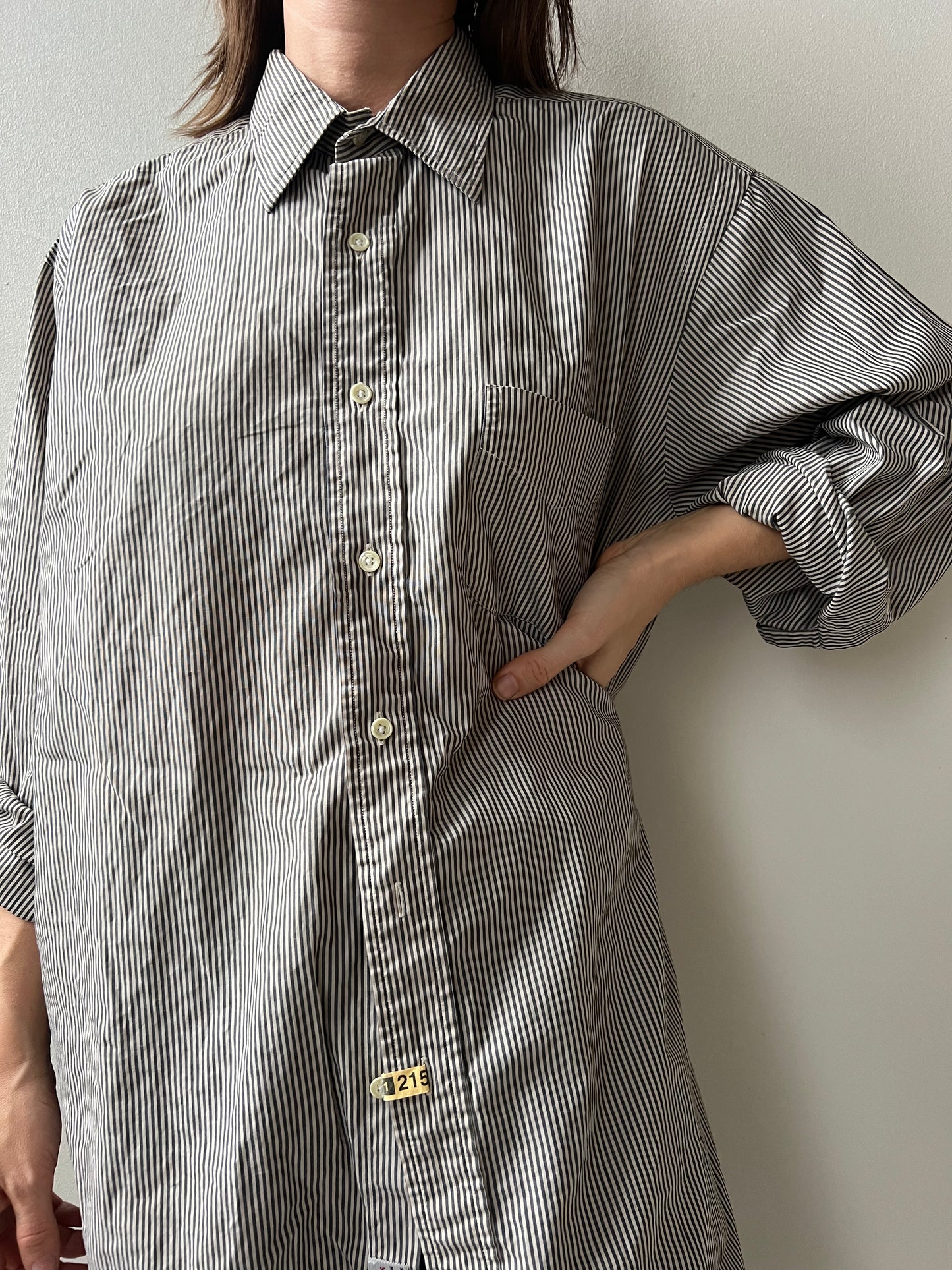 Grey + Taupe Pinstripe Button Up Shirt