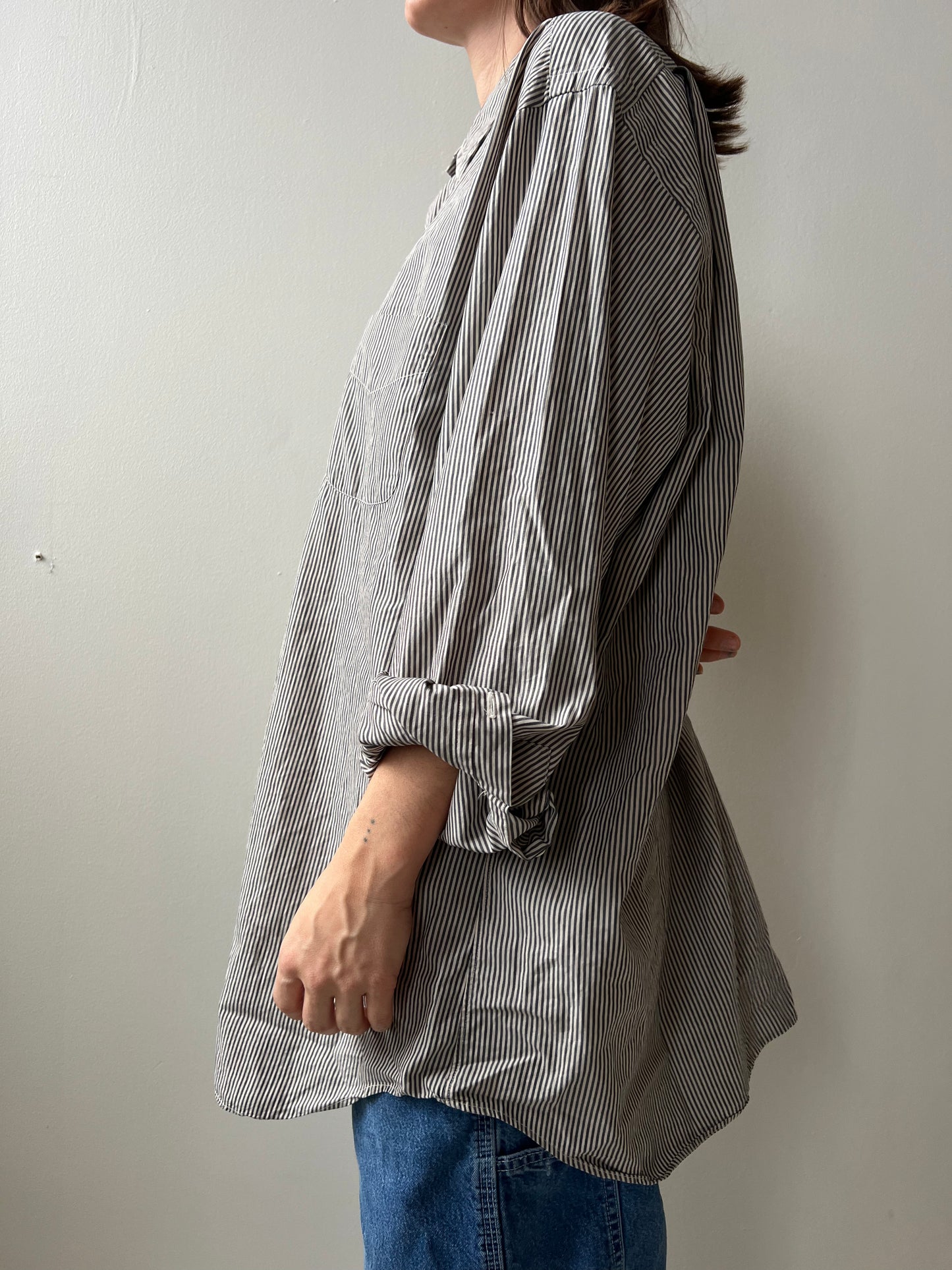 Grey + Taupe Pinstripe Button Up Shirt