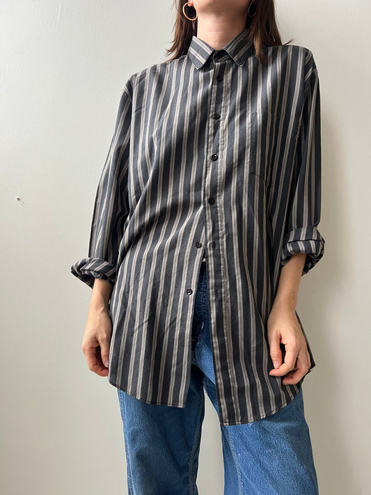 Charcoal + Light Grey Pinstriped Button Up