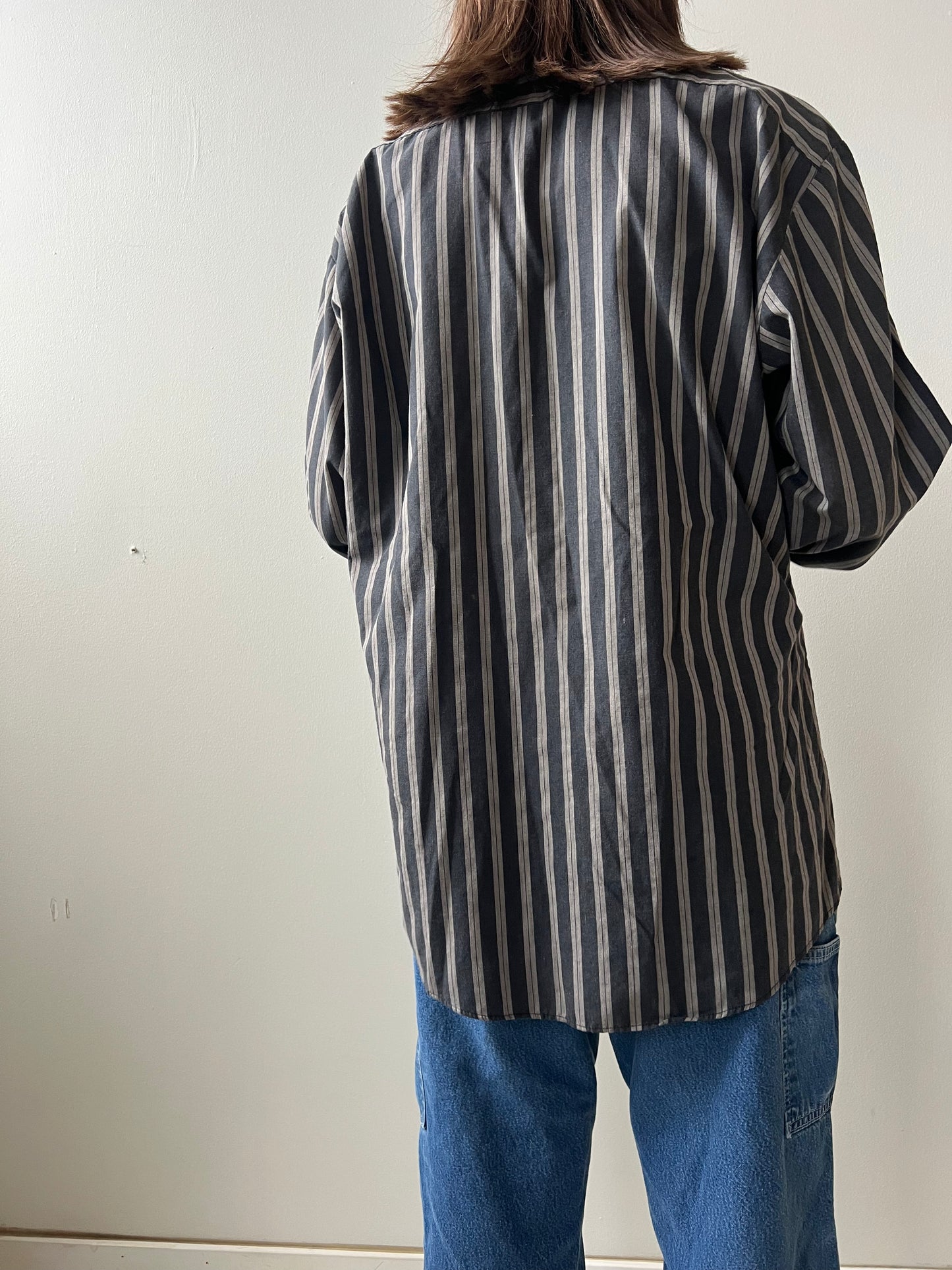 Charcoal + Light Grey Pinstriped Button Up