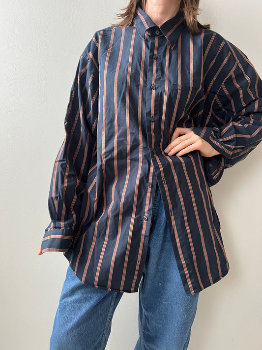 Navy + Red Pinstripe Button Up