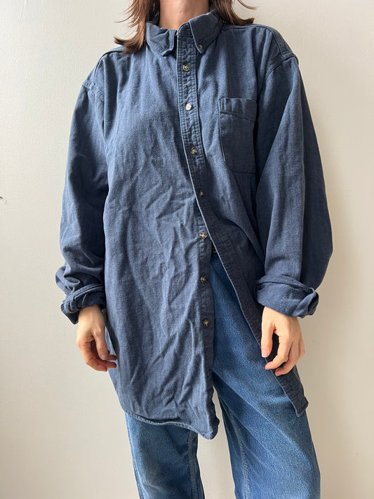 Navy Blue Herringbone Button Up