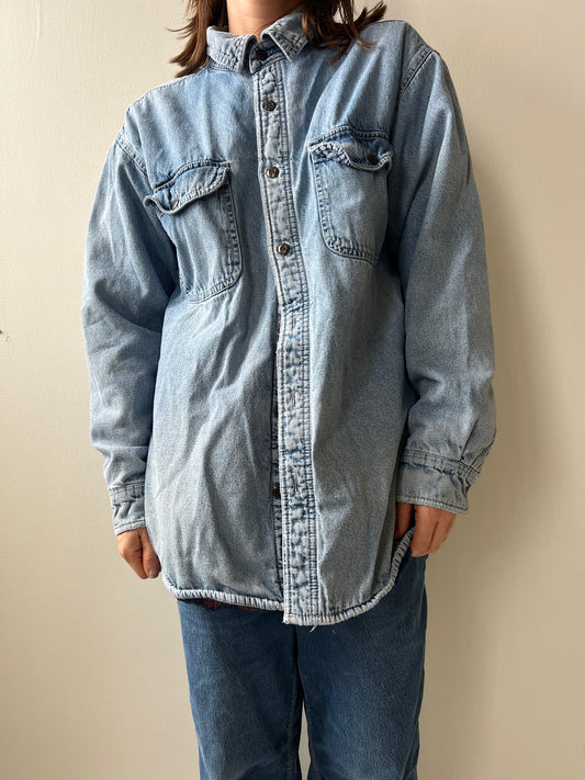 Lightwash Distressed Denim Button Up
