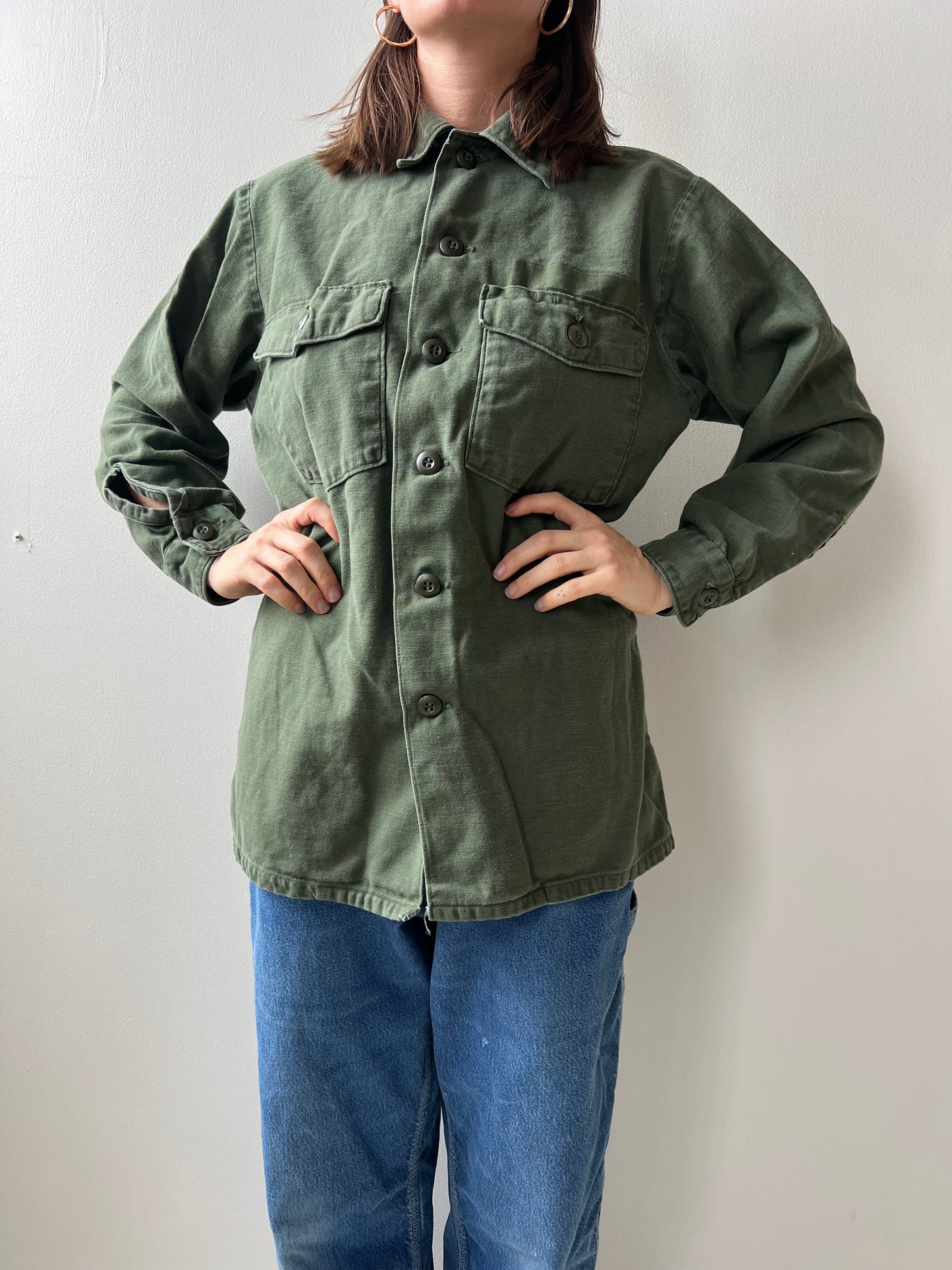 Green Military Button Up