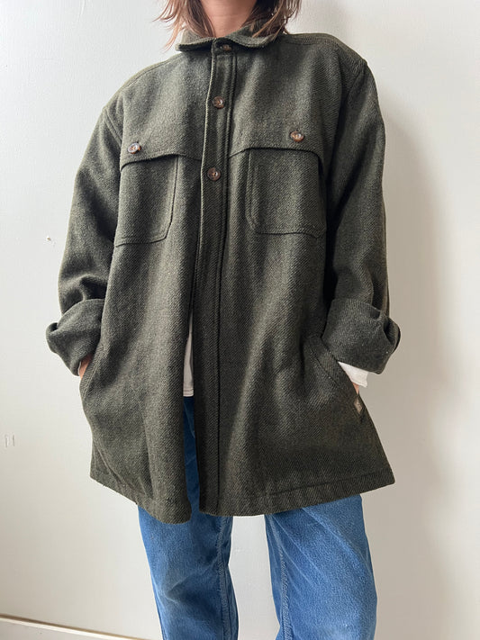 Dark Green Twill Wool Button Up